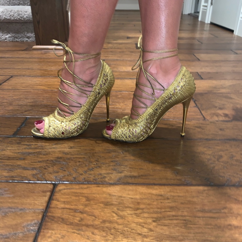 Tom Ford Gold Lace up pumps 37.5 - Picture 6 of 8